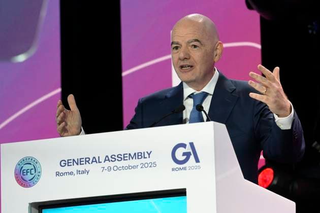 Gianni Infantino FIFA President during the 32nd European Football Clubs General Assembly in Rome at the Rome Cavalieri Waldorf Hotel. Italy - Thursday 09 October 2025. Sports.  Copyright: xFabrizioxCorradetti LaPressex