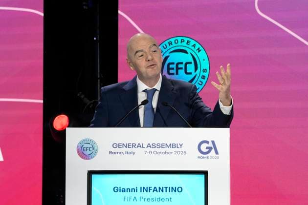 Gianni Infantino FIFA President during the 32nd European Football Clubs General Assembly in Rome at the Rome Cavalieri Waldorf Hotel. Italy - Thursday 09 October 2025. Sports.  Copyright: xFabrizioxCorradetti LaPressex