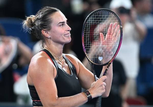 (251009) -- WUHAN, Oct. 9, 2025 -- Aryna Sabalenka of Belarus reacts after the women s singles round of 16 match against Liudmila Samsonova of Russia at the 2025 Wuhan Open tennis tournament in Wuhan, central China s Hubei Province, Oct. 9, 2025. ) (SP)CHINA-WUHAN-TENNIS-WUHAN OPEN-WOMEN S SINGLES (CN) ChengxMin 