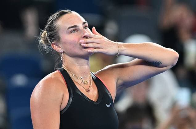 (251009) -- WUHAN, Oct. 9, 2025 -- Aryna Sabalenka of Belarus blows a kiss after the women s singles round of 16 match against Liudmila Samsonova of Russia at the 2025 Wuhan Open tennis tournament in Wuhan, central China s Hubei Province, Oct. 9, 2025. ) (SP)CHINA-WUHAN-TENNIS-WUHAN OPEN-WOMEN S SINGLES (CN) ChengxMin 