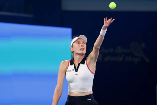 WUHAN, CHINA - OCTOBER 09: Ekaterina Alexandrova returns a shot in the Women s Singles Round of 16 match against Jessica Pegula of United States on day 6 of 2025 Wuhan Open at Optics Valley International Tennis Center on October 9, 2025 in Wuhan, Hubei Province of China.  Copyright: xVCGx 111596103438