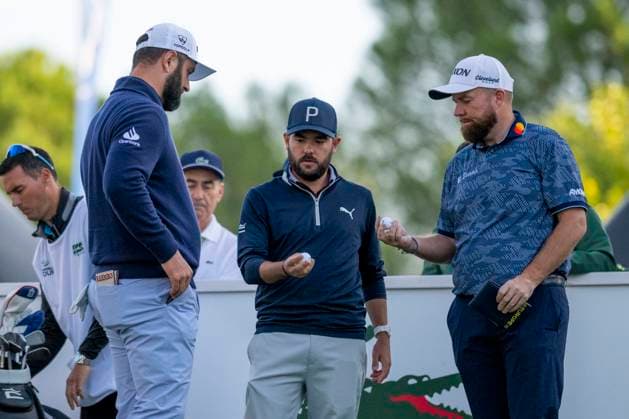 October 9, 2025, Madrid, Madrid, Spain: JON RAHM, ANGEL HIDALGO and SHAME LOWRY (L-R) during the matchday of the Open de EspaoÂ±a presented by Madrid, held at the Club de Campo Villa de Madrid on October 9, 2025, in Madrid, Spain. Madrid Spain - ZUMAc312 20251009_zsp_c312_007 Copyright: xOscarxManuelxSanchezx