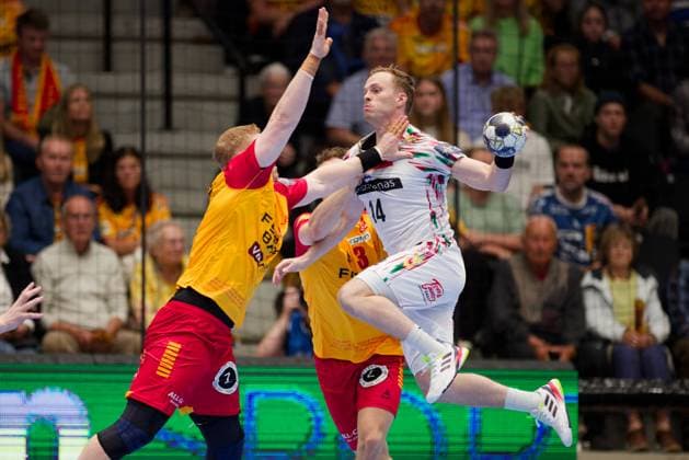 GOG v Magdeburg, EHF Champions League Handball, Svendborg, Denmark Svendborg, Denmark. 08th, October 2025. Omar Ingi Magnusson (14) of Magdeburg seen during the EHF Champions League match between GOG and Magdeburg at Arena Svendborg in Svendborg. Denmark, Svendborg  Copyright: xGonzalesxPhoto LauxNielsenx