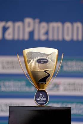 the trophy during the 109th edition of the Gran Piemonte 2025 a 179 km one day race from Dogliani to Acqui Terme on October 9, 2025, Italy.  Copyright: xFabioxFerrari LaPressex