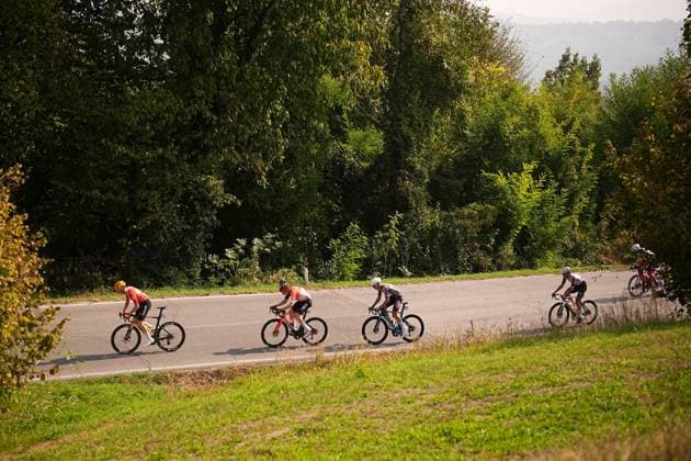 The pack rides cycles during the 109th edition of the Gran Piemonte 2025 a 179 km one day race from Dogliani to Acqui Terme on October 9, 2025, Italy.  Copyright: xMarcoxAlpozzi LaPressex
