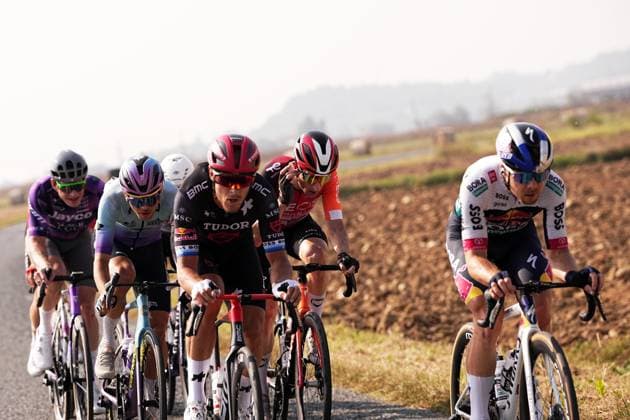 Cycles in the lead breakaway during the during the 109th edition of the Gran Piemonte 2025 a 179 km one day race from Dogliani to Acqui Terme on October 9, 2025, Italy.  Copyright: xMarcoxAlpozzi LaPressex
