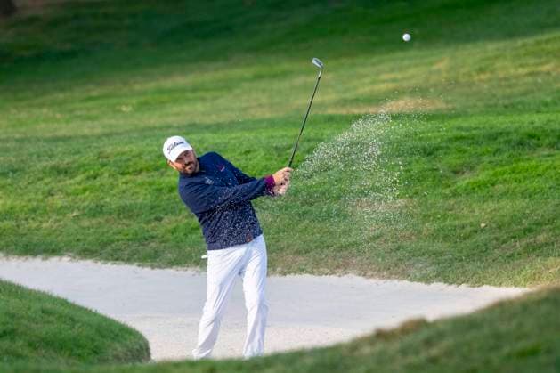 October 9, 2025, Madrid, Madrid, Spain: JENS DANTORP, bunker shot on hole 1, third shot during the matchday of the Open de Espao±a presented by Madrid, held at the Club de Campo Villa de Madrid on October 9, 2025, in Madrid, Spain. Madrid Spain - ZUMAc312 20251009_zsp_c312_072 Copyright: xOscarxManuelxSanchezx