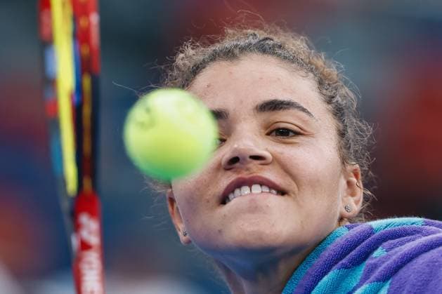 WUHAN, CHINA - OCTOBER 09: Jasmine Paolini of Italy returns a shot in the Women s Singles Round of 16 match against Clara Tauson of Denmark on day 6 of 2025 Wuhan Open at Optics Valley International Tennis Center on October 9, 2025 in Wuhan, Hubei Province of China.  Copyright: xVCGx 111596125151