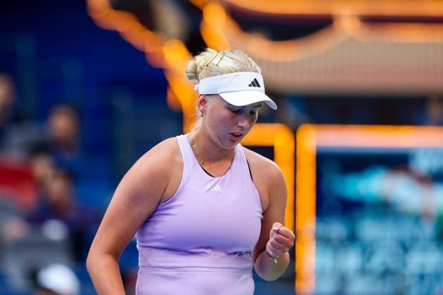 WUHAN, CHINA - OCTOBER 09: Clara Tauson of Denmark reacts in the Women s Singles Round of 16 match against Jasmine Paolini of Italy on day 6 of 2025 Wuhan Open at Optics Valley International Tennis Center on October 9, 2025 in Wuhan, Hubei Province of China.  Copyright: xVCGx 111596125160