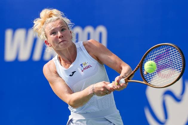 WUHAN, CHINA - OCTOBER 09: Katerina Siniakova of Czech Republic returns a shot in the Women s Singles Round of 16 match against Iva Jovic of United States on day 6 of 2025 Wuhan Open at Optics Valley International Tennis Center on October 9, 2025 in Wuhan, Hubei Province of China.  Copyright: xVCGx 111596142037