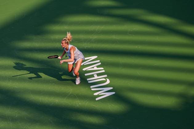 WUHAN, CHINA - OCTOBER 09: Katerina Siniakova of Czech Republic reacts in the Women s Singles Round of 16 match against Iva Jovic of United States on day 6 of 2025 Wuhan Open at Optics Valley International Tennis Center on October 9, 2025 in Wuhan, Hubei Province of China.  Copyright: xVCGx 111596142078