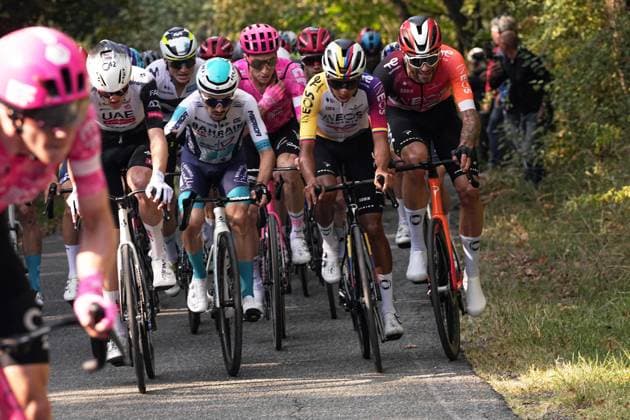 Ganna Filippo of Ineos Grenadiers team and Bernal Gomez Egan Arley Of Ineos Grenadiers Team in the middle of the pack during the 109th edition of the Gran Piemonte 2025 a 179 km one day race from Dogliani to Acqui Terme on October 9, 2025, Italy.  Copyright: xMarcoxAlpozzi LaPressex