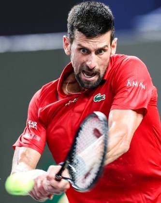 (251009) -- SHANGHAI, Oct. 9, 2025 -- Novak Djokovic hits a return during the men s singles quarterfinal between Novak Djokovic of Serbia and Zizou Bergs of Belgium at the ATP, Tennis Herren World Tour Shanghai Masters tennis tournament in Shanghai, east China, Oct. 9, 2025. ) (SP)CHINA-SHANGHAI-TENNIS-ATP TOUR-SHANGHAI MASTERS-MEN S SINGLES (CN) DingxTing 
