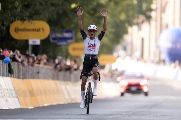 Isaac Romero Del Toro Of Uae Team Emirates Xrg Team winner of the race at the finish line during the 109th edition of the Gran Piemonte 2025 a 179 km one day race from Dogliani to Acqui Terme on October 9, 2025, Italy.  Copyright: xFabioxFerrari LaPressex