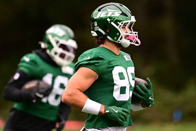 New York Jets 09 10 2025. Training Session New York Jets Tight End Jeremy Ruckert (89) during the training session, press conference, PK, Pressekonferenz for New York Jets at the Grove Hotel, Chandler s Cross, United Kingdom on 9 October 2025. Chandler s Cross Grove Hotel Hertfordshire United Kingdom Editorial use only , Copyright: xDennisxGoodwinx PSI-23013-0018