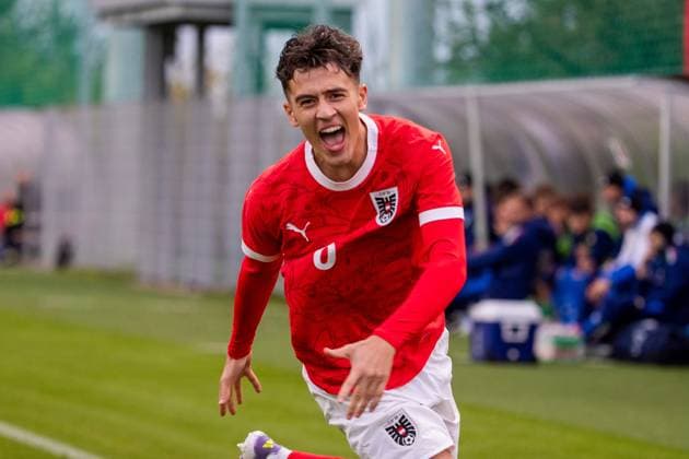 SOCCER - U17, U 17 AUT vs ITA, test match VIENNA,AUSTRIA,09.OCT.25 - SOCCER - OEFB under-17 international test match, Austria vs Italy. Image shows the rejoicing of Loris husic (AUT).  GEPAxpictures xPhilippxBrem