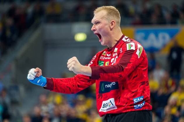 David Späth 29 Rhein Neckar Löwen cheers and shows his emotions after a save David Späth 29 Rhein Neckar Löwen cheers after a save Copyright: xSpeedshotx