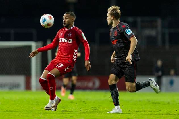 Cologne Cup 2025 09 10 2025 Linton Maina 1 FC Köln, 37 , Georg Strauch Fortuna Köln, 11 at Cologne Cup 2025 in the match 1 FC Köln vs Fortuna Köln on 09 10 2025 at Südstadion in Cologne Copyright: xBEAUTIFULxSPORTS Meuselx