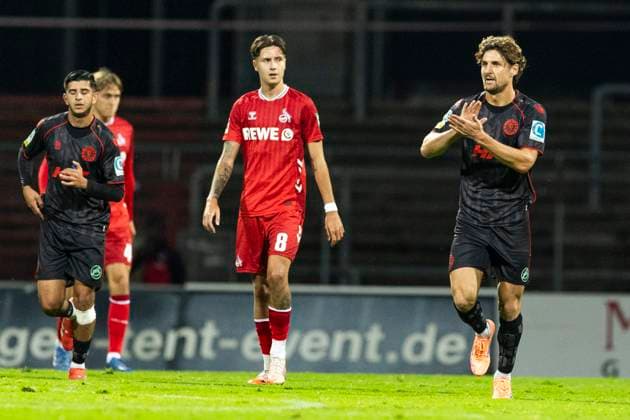 Cologne Cup 2025 09 10 2025 Enzo Wirtz Fortuna Köln, 9 celebrates after his goal to equalize 1 1 during the Cologne Cup 2025 in the match 1 FC Köln against Fortuna Köln on 09 10 2025 at the Südstadion in Cologne Copyright: xBEAUTIFULxSPORTS Meuselx