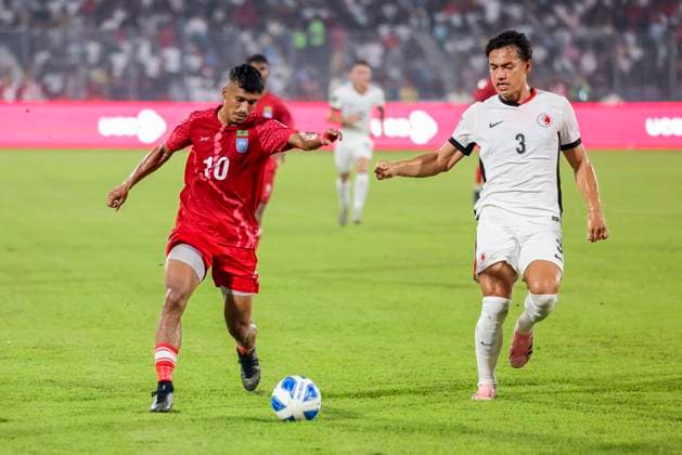 Bangladesh Vs Hong Kong In The AFC Asian Cup 2027 Qualifiers Bangladeshi players celebrate a goal against Hong Kong in the AFC Asian Cup 2027 Qualifiers at National Stadium in Dhaka, Bangladesh, on October 9, 2025. Dhaka Bangladesh  Copyright: xKazixSalahuddinxRazux originalFilename:salahuddin-notitle251009_npKNE.jpg