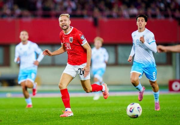 SOCCER - FIFA WC quali, AUT vs SMR VIENNA,AUSTRIA,09.OCT.25 - SOCCER - FIFA World Cup, WM, Weltmeisterschaft, Fussball 2026, European Qualifiers, group stage, OEFB international match, Länderspiel, Nationalmannschaft Austria vs San Marino. Image shows Konrad Laimer (AUT).  GEPAxpictures xEdgarxEisner