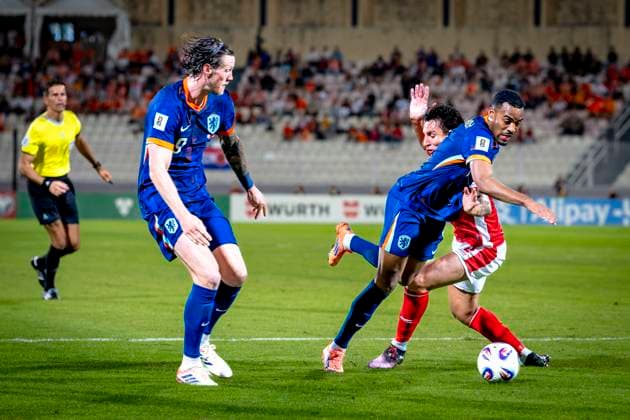 Netherlands midfielder Ryan Gravenberch, Malta player Kurt Shaw during the match Malta vs Netherlands at the National Stadium Ta Qali for the European Qualifiers Group G season 2025-2026 in ATTARD, Malta on 9 October 2025, (photo by Marcel van Dorst EYE4images DeFodi Images) Netherlands midfielder Ryan Gravenberch, Malta player Kurt Shaw during the match Malta vs Netherlands at the National Stadium Ta Qali for the European Qualifiers Group G season 2025 2026 in ATTARD, Malta on 9 October 2025, photo by Marcel van Dorst EYE4images DeFodi Images