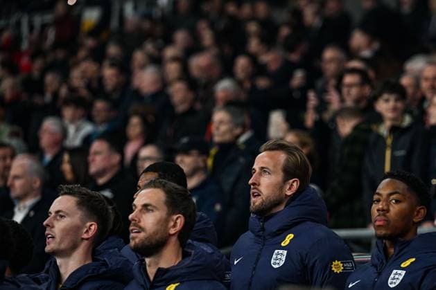 9th October 2025; Wembley Stadium, London, England; Friendly International Football, England versus Wales; Captain Harry Kane of England sings the National Anthem  GodfreyxPitt