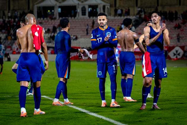 Netherlands forwarder Quilindschy Hartman, Netherlands midfielder Tijjani Reijnders during the match Malta vs Netherlands at the National Stadium Ta Qali for the European Qualifiers Group G season 2025-2026 in ATTARD, Malta on 9 October 2025, (photo by Marcel van Dorst EYE4images DeFodi Images) Netherlands forwarder Quilindschy Hartman, Netherlands midfielder Tijjani Reijnders during the match Malta vs Netherlands at the National Stadium Ta Qali for the European Qualifiers Group G season 2025 2026 in ATTARD, Malta on 9 October 2025, photo by Marcel van Dorst EYE4images DeFodi Images
