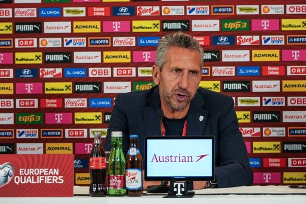 Football Austria, FIFA World Cup Qualification Europe UEFA 2026, Matchday 7 ÖFB Austria vs San Marino Ernst Happel Stadium Vienna, Austria Roberto Cevoli San Marino, coach at the post-match press conference Copyright: xLukasxBierederx