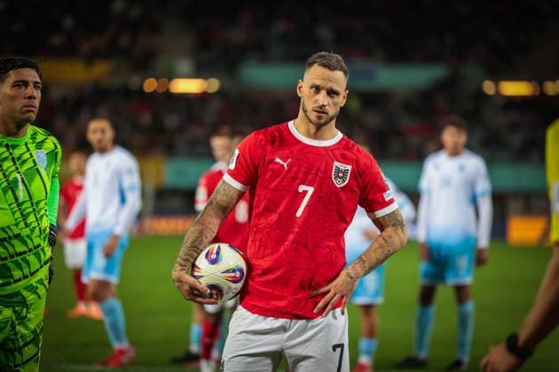 SOCCER - FIFA WC quali, AUT vs SMR VIENNA,AUSTRIA,09.OCT.25 - SOCCER - FIFA World Cup, WM, Weltmeisterschaft, Fussball 2026, European Qualifiers, group stage, OEFB international match, Länderspiel, Nationalmannschaft Austria vs San Marino. Image shows Marko Arnautovic (AUT).  GEPAxpictures xDavidxBitzan