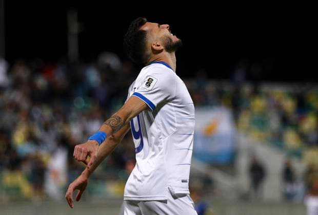 Cyprus Bosnia WCup Soccer Cyprus Ioannis Pittas reacts eacts during a World Cup qualifying soccer match between Cyprus and Bosnia and Herzegovina at the AEK Arena in Larnaca. Cyprus, Thursday, October 9, 2025 Larnaca Cyprus  Copyright: xDanilxShamkinx originalFilename:shamkin-notitle251009_npzUj.jpg
