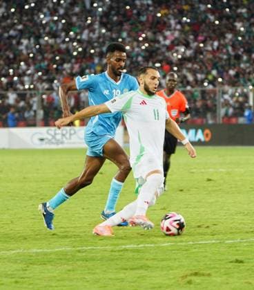 World Cup Qualifiers - Algeria v Somalia Amine Gouiri of the Algerian national soccer team during Algeria v Somalia compete for a World Cup qualifying match at Miloud Hadefi Stadium in Bir El Djir. Bir El Djir, Algérie, October 9, 2025. Photo by Hamza Bouhara ABACAPRESS.COM Oran Algeria  Copyright: xBouharaxHamza ABACAx