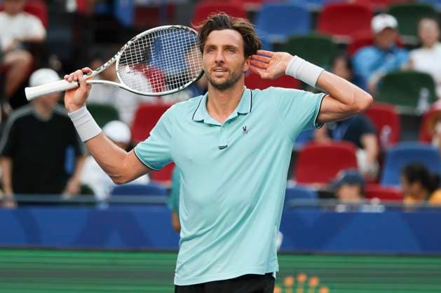 (251010) -- SHANGHAI, Oct. 10, 2025 -- Arthur Rinderknech of France reacts after defeating Felix Auger-Aliassime of Canada in the men s singles quarterfinal at the ATP, Tennis Herren World Tour Shanghai Masters tennis tournament in Shanghai, east China, Oct. 10, 2025. ) (SP)CHINA-SHANGHAI-TENNIS-ATP TOUR-SHANGHAI MASTERS-MEN S SINGLES (CN) WangxXiang 