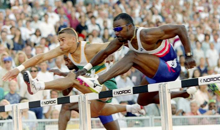 950812 Friidrott, VM 1995 Göteborg World Athletics Championships 1995, Gothenburg, Sweden. Mens 110 metres hurdles: Bronze medalist Roger Kingdom of USA. Photo: BILDBYRAN M022_03 M022_03 scanx friidrott vm vm95 vm1995 vm 1995 vm 95 friidrotts-vm göteborg nya ullevi stadium 1995 world athletics championships 1995 track and field gothenburg sweden bbeng dia 110 m häck herr *** 950812 Athletics, World Championships 1995 Gothenburg World Athletics Championships 1995, Gothenburg, Sweden Mens 110 meters hurdles Bronze medalist Roger Kingdom of USA Photo BILDBYRAN M022 03 M022 03 scanx athletics wm wm95 wm1995 wm 1995 wm 95 athletics wm göteborg nya ullevi stadium 1995 world athletics championships 1995 track and field gothenburg sweden bbeng dia 110 m hurdles men  Copyright: BILDBYRAN BB950812BB100