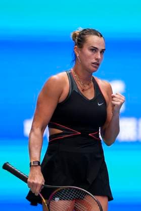 WUHAN, CHINA - OCTOBER 10: Aryna Sabalenka reacts in the Women s Singles Quarterfinal match against Elena Rybakina of Kazakhstan on day 7 of 2025 Wuhan Open at Optics Valley International Tennis Center on October 10, 2025 in Wuhan, Hubei Province of China.  Copyright: xVCGx 111596355547
