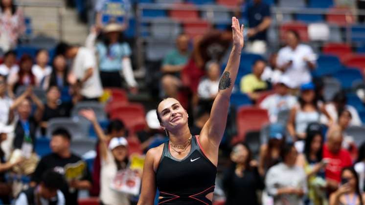 WUHAN, CHINA - OCTOBER 10: Aryna Sabalenka reacts in the Women s Singles Quarterfinal match against Elena Rybakina of Kazakhstan on day 7 of 2025 Wuhan Open at Optics Valley International Tennis Center on October 10, 2025 in Wuhan, Hubei Province of China.  Copyright: xVCGx 111596355400