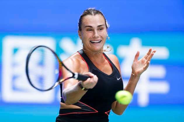 WUHAN, CHINA - OCTOBER 10: Aryna Sabalenka competes in the Women s Singles Quarterfinal match against Elena Rybakina of Kazakhstan on day 7 of 2025 Wuhan Open at Optics Valley International Tennis Center on October 10, 2025 in Wuhan, Hubei Province of China.  Copyright: xVCGx 111596355477