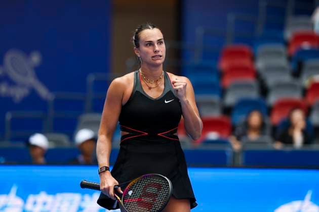 WUHAN, CHINA - OCTOBER 10: Aryna Sabalenka reacts in the Women s Singles Quarterfinal match against Elena Rybakina of Kazakhstan on day 7 of 2025 Wuhan Open at Optics Valley International Tennis Center on October 10, 2025 in Wuhan, Hubei Province of China.  Copyright: xVCGx 111596355542