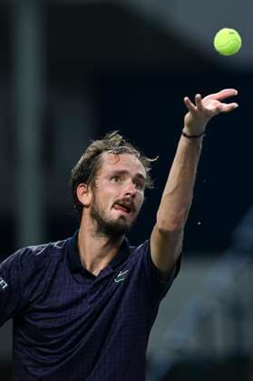 (251010) -- SHANGHAI, Oct. 10, 2025 -- Daniil Medvedev serves during the men s singles quarterfinal between Daniil Medvedev of Russia and Alex de Minaur of Australia at the ATP, Tennis Herren World Tour Shanghai Masters tennis tournament in Shanghai, east China, Oct. 10, 2025. ) (SP)CHINA-SHANGHAI-TENNIS-ATP TOUR-SHANGHAI MASTERS-MEN S SINGLES (CN) ChenxHaoming 