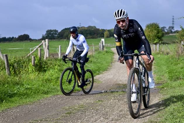 Gravel cyclists pictured during a reconnaissance on the track of this weekend s UCI World Gravel Championships, Friday 10 October 2025 in Maastricht, The Netherlands. DIRKxWAEM  x136471592x