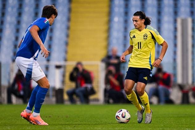 251010 Amin Boudri of Sweden during the UEFA Under 21 qualifier football match between Italy and Sweden on October 10, 2025 in Cesena Photo Matteo Gribaudi BILDBYRAN kod XY XY0079 fotboll football soccer fotball u21 em em uefa under 21 championship european championship italien italy italia sverige sweden bbeng  Copyright: MatteoxGribaudi BB251010BB459