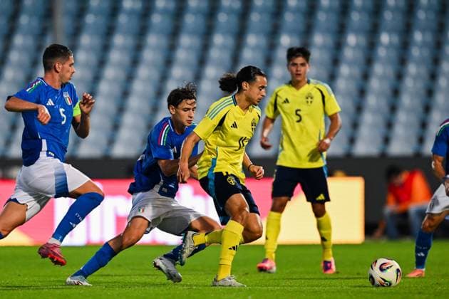 251010 Amin Boudri of Sweden during the UEFA Under 21 qualifier football match between Italy and Sweden on October 10, 2025 in Cesena Photo Matteo Gribaudi BILDBYRAN kod XY XY0079 fotboll football soccer fotball u21 em em uefa under 21 championship european championship italien italy italia sverige sweden bbeng  Copyright: MatteoxGribaudi BB251010BB488