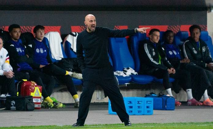 9 10 2025, Football, Men, European Championship Qualification, European Championship Qualification, 2 Matchday, Germany Greece, Coach Antonio Di Salvo Germany, Center Jena ad hoc Arena Thuringia Germany