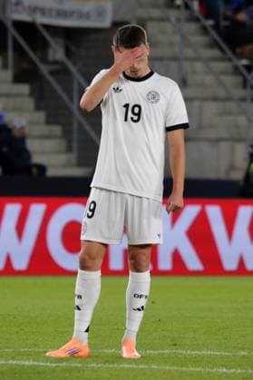 10 10 2025, xmohx, Football U 21 European Championship Qualification, Germany Greece v l Dzenan Pejcinovic German National Football Team DFB U21 Disappointed, sad, frustrated DFL DFB REGULATIONS PROHIBIT ANY USE OF PHOTOGRAPHS as IMAGE SEQUENCES and or QUASI VIDEO Jena