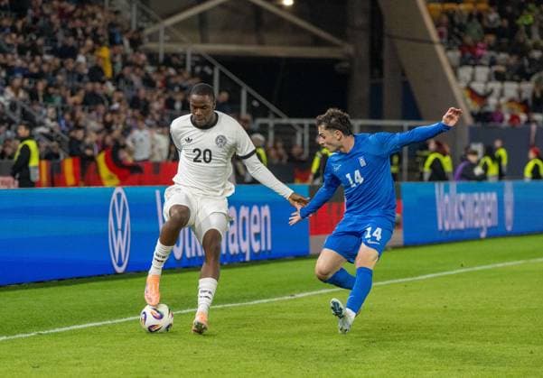 Soccer, Youth, Season 2025 26, U21, European Championship Qualification Group F 4 Matchday in Jena Germany Greece, f l Ilyas Ansah U21, Germany , Lampros Smyrlis U21, Greece , 10 10 2025, Copyright: xMatthiasxKochx