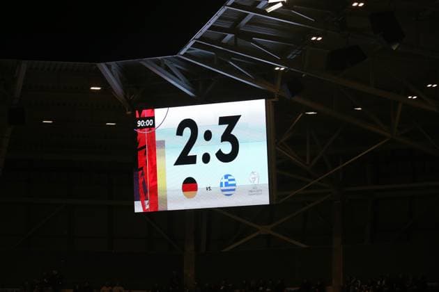 10 10 2025, xmohx, Football U 21 European Championship Qualification, Germany Greece v l Final result on the scoreboard DFL DFB REGULATIONS PROHIBIT ANY USE OF PHOTOGRAPHS as IMAGE SEQUENCES and or QUASI VIDEO Jena