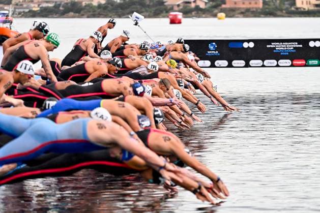 Athletes compete in the open water swimming men s 10 km during the World Aquatics Open Water Swimming World Cup 2025 - Stop 4 at the Golfo Aranci in Sardinia (Italy), October 10, 2025.