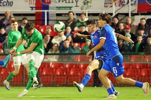 2027 UEFA Under 21 European Championship, EM, Europameisterschaft Qualifier, Turner™s Cross, Cork 10 10 2025 Republic of Ireland vs Slovakia Ireland s Rocco Vata has a shot on goal Rocco Vata has a shot on goal 10 10 2025  Copyright: x INPHO BryanxKeanex 0S2A3945 copy