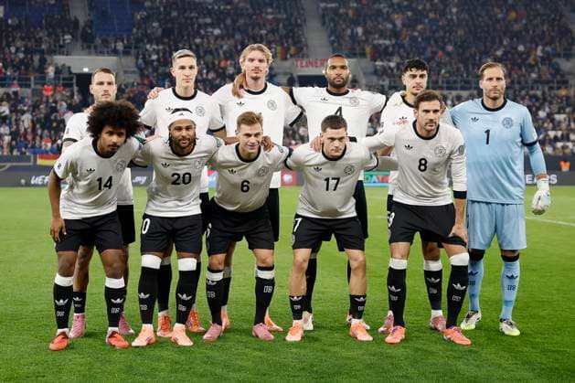 From left to right Front row, Karim Adeyemi Germany, 14 , Serge Gnabry Germany, 20 , Joshua Kimmich Germany, 6 , Florian Wirtz Germany, 17 , Leon Goretzka Germany, 8 , Back row David Raum Germany, 22 , Nico Schlotterbeck Germany, 15 , Nick Woltemade Germany, 11 , Jonathan Tah Germany, 4 , Aleksandar Pavlovic Germany, 5 and goalkeeper Oliver Baumann Germany, 1 , 10 10 2025, Football, UEFA Qualification for the FIFA World Cup 26, Germany Luxembourg, GER, Sinsheim, PreZero Arena Copyright: HMBxMedia xHeikoxBecker
