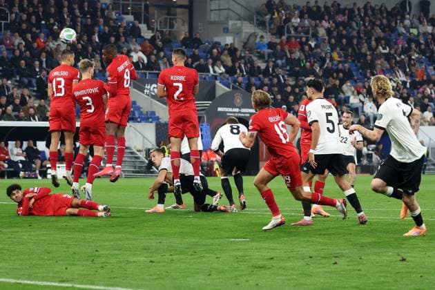 Sinsheim, Pre Zero Arena, 10 10 25, GER, Herren, Qualifikation WM 2026, Deutschland Luxemburg Bild David RAUM Deutschland macht das Tor zum 1 0 UEFA regulations prohibit any use of photographs as image sequences and or quasi video Baden Wuerttemberg Germany
